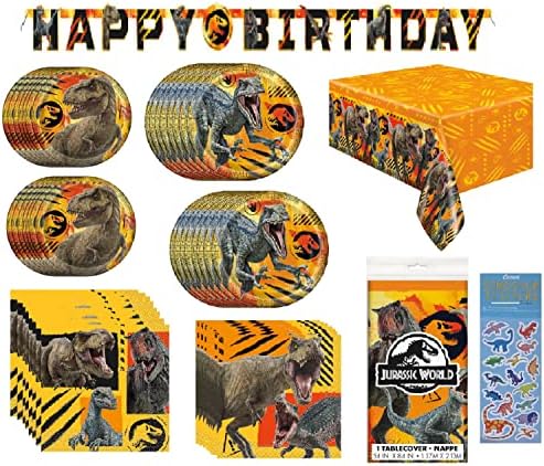 Jurassic World World Dinosaur Birthday Party Supplies Decoration Deluxe pacote inclui pratos de sobremesa, pratos de almoço, guardanapos
