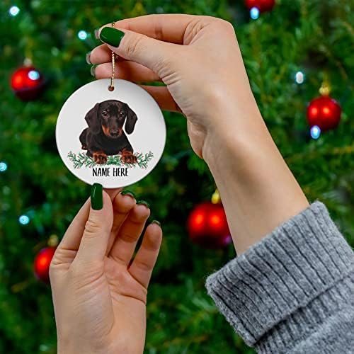 Nome personalizado preto e marrom dachshund presentes 2023 ornamentos de árvore de natal Círculo de cerâmica