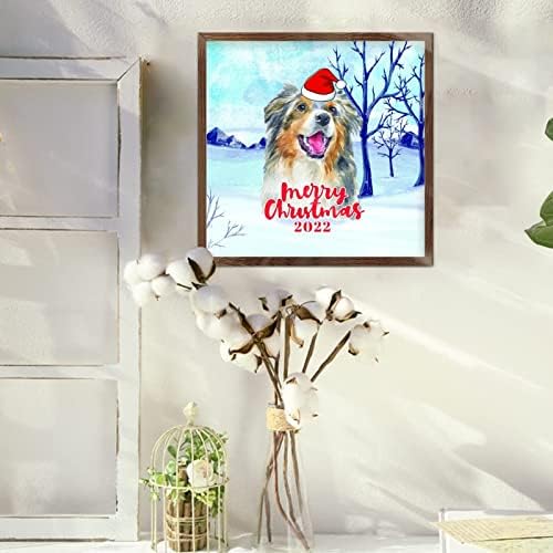 Placa de parede de natal chapéu de natal cachorro cão neve de madeira vintage picture moldre presente de natal para decoração sazonal presente de férias 12x12in
