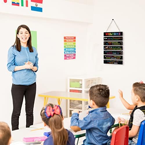 Conjunto de 7 de volta à escola Wood Assinando cotações inspiradoras sinais de boas -vindas para parede motivação