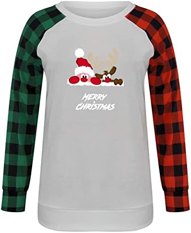 Camisas de inverno para mulheres de Natal Contraste de colorção O-pescoço O-pescoço relaxado Crewneck Sweatshirt