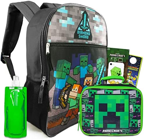 Mochila Minecraft e lancheira para crianças - Minecraft School Supplies Pacote com mochila minecraft, lancheira, bolsa de água, decalqueiro