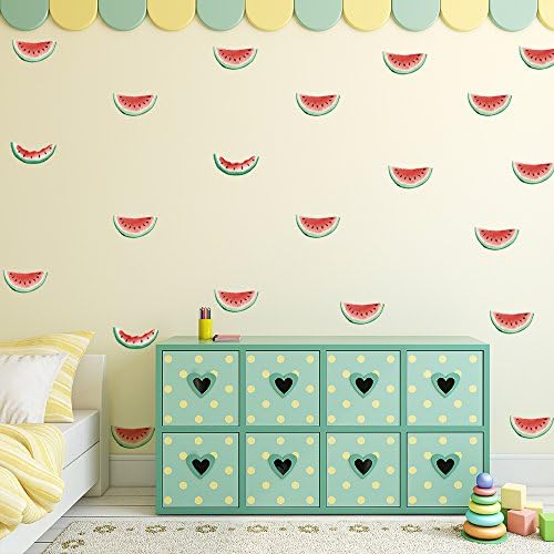 Qanyue 72pcs descasque e varia os adesivos de parede de melancia de PVC, decalques de parede para crianças aquarela autoadesivo, decoração de parede de meninas DIY decoração de parede de quarto 3.35 x1.77