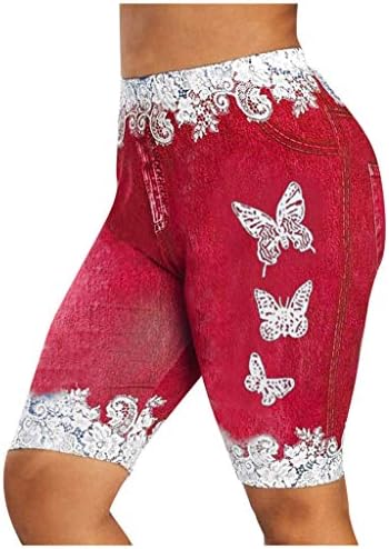 Uofoco Women Lace Jeggings Treino de compressão impressa na borboleta shorts de ioga - não jeans