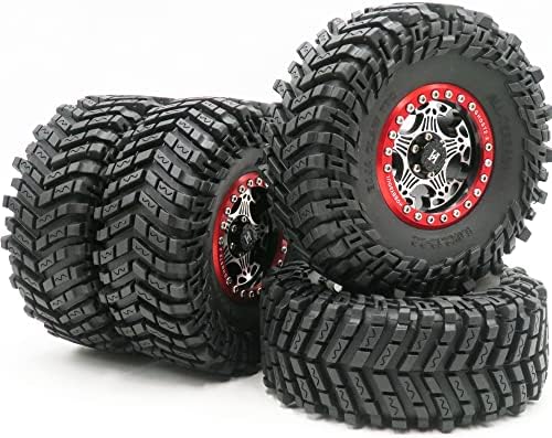 Hobbysoul 5.0 '' / 127mm 2,2 pneus montados em 2,2 rodas de beadlock Red prateado preto para rc rastreador de lama axial