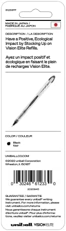canetas de rollerball de elite de visão uni-bola, reabastecimento preto, 0,8 mm
