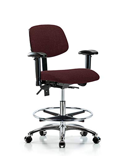 Labtech Seating LT42101 Cadeira de bancada média, tecido, base cromo/braços/anel de pé/rodízios, marinha