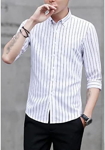 Maiyifu-GJ Button listrado masculina camisetas casuais colarinho slim slim fit shirts clássicos camisetas de vestido de negócios