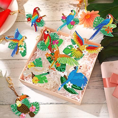 12 PCs Summer Diamond Keychains Tropical Parrot Diamond Pintura Chavedias Diamas Pintura Diamante As cadeias de chaves havaianas