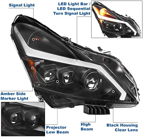 ZMAUTOPTS LED TUBO SINAL SEQUENCIAL PARA PROJETOR DE PROJETOR DE BLACK W/6 DRL branco compatível com 2010-2013 sedan G37