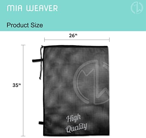 Mia Weaver Saco de lavanderia de malha grande e pesada com fechamento de cordão de travamento - 26 x 35 polegadas - Lavanderia LAUNER