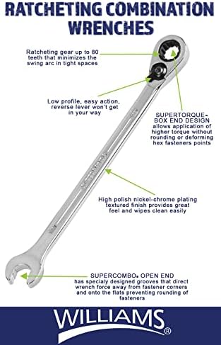 Williams WS-1168RC de 8 peças Reversível Ratcheting Combination Whrench Conjunto