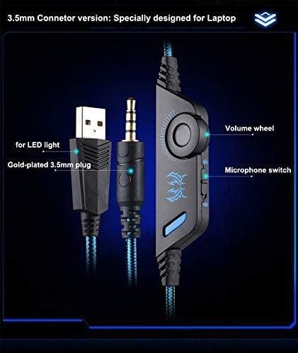 Fone de ouvido para jogos, para PS4, Mac, PC, computador, luz LED, com microfone destacável, com qualidade de som surround de 3,5 mm de controle de volume Yang1mn