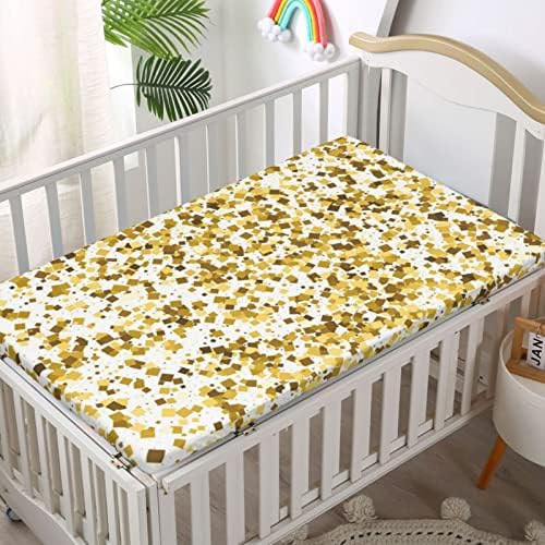Resumo com temas ajustados mini folhas de berço, mini -berço portáteis Material Ultra Soft - Folha de bebê para meninas meninas, 24 “x38“, caramelo amarelo branco