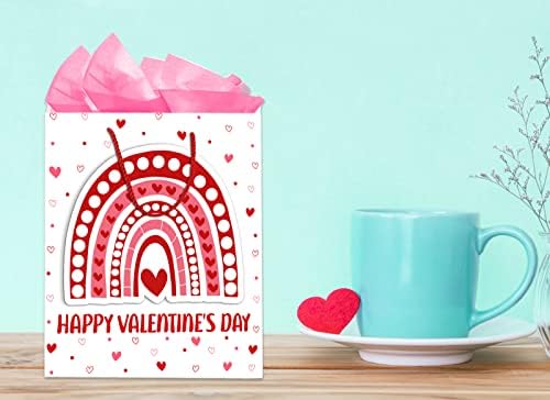 Facraft Happy Valentines Day Gift Smag com manuseio grande Rainbow Valentines Gift Saco com papel de seda, amor Sacos de