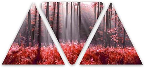 Startonight acrílico Arte da parede de vidro - floresta vermelha - decoração de casa obra de arte brilhante pronta para pendurar conjunto de 3 painéis 19,7 x 45