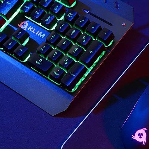 Klim Lightning Gaming Teclado Novo 2022 versão + 7 cores LED + teclado ergonômico mecânico com moldura de metal + compatível com PC Mac PS4 PS5 Xbox One + teclado híbrido com fio