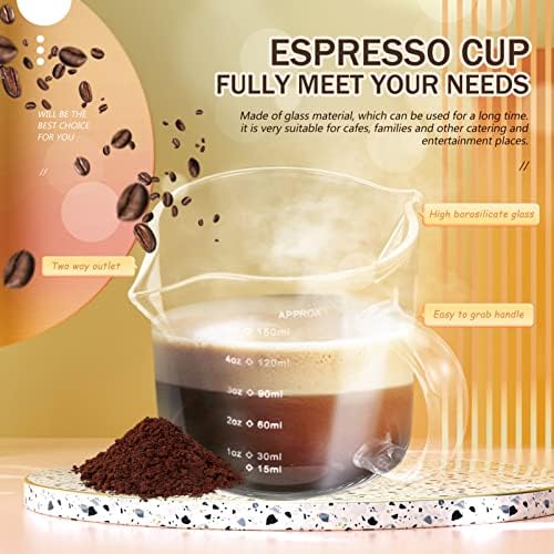 Hemoton 150ml Glasr Creamer arremessador Espresso Copos de tiro com alça de alça bicos, medindo vidro triplo de jarra de copo de copo de leite caneca de leite de mistura