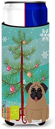 Tesouros de Caroline BB4130MUK Feliz Natal árvore Pug Brown Ultra Hugger para latas finas, lata de manga mais refrigerada Machine lavável