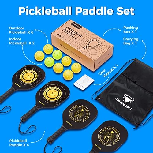 Papdles de pickleball de bisoncan - bolas de pickleball conjuntos, raquetes de pickleball conjuntos com bola de pickleball de