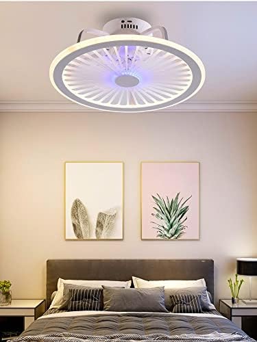 Quarto Quesheng LED de teto inteligente Fan Light Light Creative Diningroom 3 Cores Fan Light com controle remoto