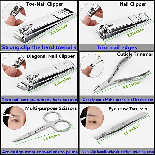 Kit profissional de limpeza, ferramentas de unhas com luxuosas case de couro, 12 em 1 aço inoxidável profissional de unhas,