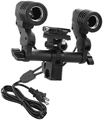 X-Dree Photographic Wired Shoe Bracket com suporte de lâmpada de lâmpada dupla E27 preto (Soporte para zapata de Flash