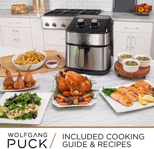 Wolfgang Puck 9.7qt Aço inoxidável Air Fryer, design grande de cesta única, controles simples de discagem, interior antiaderente,