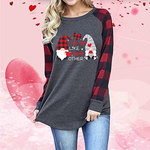 Camisetas do Dia dos Namorados Znne para mulheres, moletons impressos de tripulantes tampos de tampas de manga longa camisetas de blusa raglan
