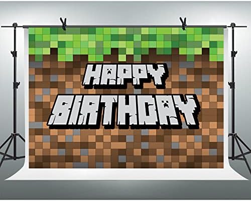 Feliz videogame de aniversário de aniversário de 7x5 pés de poliéster mineração de mineração de sujeira banner pixel fotografia de fundo tem temático suprimentos decoração menino aluno bebê aniversário foto adereços