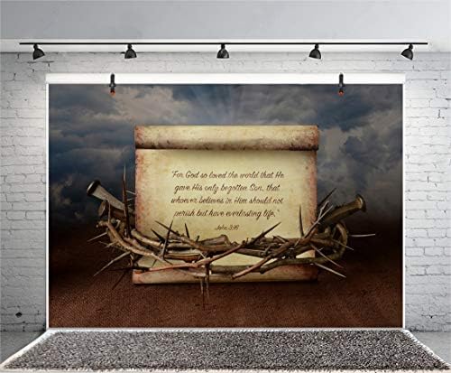 Afoto 5x3ft Holy Bíblia História Pergaminho Coroa Crown Thorns Nails Vintage Paper Scripture Christ Child Jesus Birthcript Backgrody