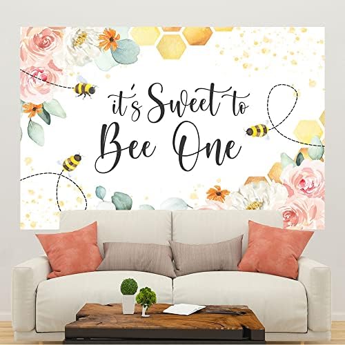 Ticuenicoa 5 × 3ft Bee Birthday Birthday Cenário É doce para abelhar One Girls 1º Birthday Birthda