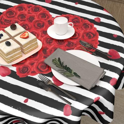 Sweetshow Dia dos Namorados Tolera de mesa Rodado de 60 polegadas de 60 polegadas de mesa listrada preta e branca