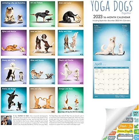 Calendário de ioga cães 2023 - Deluxe 2023 pacote de calendário de parede com mais de 100 adesivos de calendário