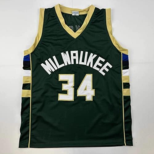 Fac -símile autografou Giannis Antetokounmpo Milwaukee Green Reimpressão a laser Auto Basketball Jersey Size Men's Xl