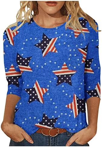 DGOOPD American Flag Shirt Women Mulheres 3/4 Sleeve Gradiente Impressão