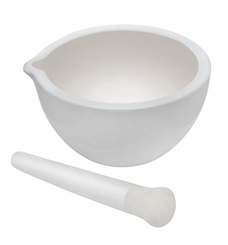 Conjunto de argamassa de porcelana e pilão, 67 onças - superfície de moagem não vulsa - Excelente para cozinha ou laboratório - Grições de produtos químicos em pó, ervas e especiarias - triturador de comprimidos - White - Eisco Labs