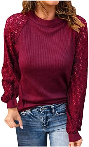 Camisolas de outono para mulheres Sexy o-pescoço de manga comprida Hollow out renda de suéter de suéter waffle jumper malha
