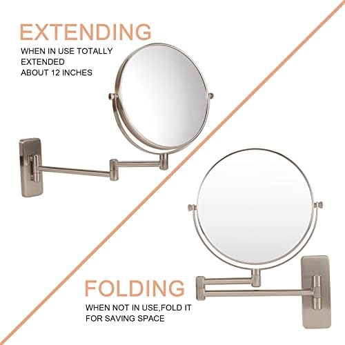 Espelho de maquiagem montado na parede 1x/7x ampliação 8 Blinqueiro redondo de dupla face espelho de banheiro extensível, espelho