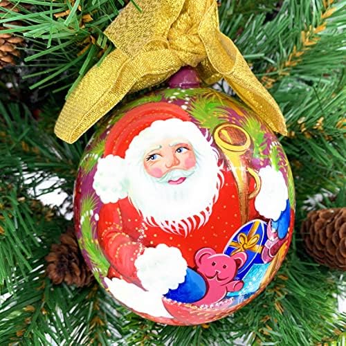 Bola de árvore de Natal pendurada Russa Papai Noel D 4,72 esculpida e pintada por artesãos russos de São Petersburgo.