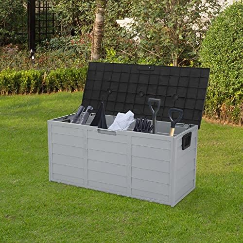 Caixa de armazenamento ao ar livre segura de Haillusty para pátio e deck de jardim - baú de travável para almofadas e ferramentas - espaçosamente 260L Deck Storage Bench & Boy