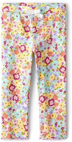 A casa infantil Baby Criandler Girls Ritbed gravata Leggings da frente, Ditsty Floral, 3T