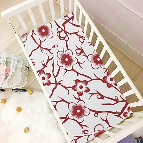 Alaza Red Cherry Blossom Floral Berk Felas Coloque Bassinet Sheet para meninos bebês crianças criança, tamanho padrão 52 x 28 polegadas