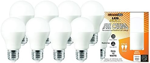 Milagre LED LED LUZ DE BUG AMARELO DO LED - Substitui 60W - A19 Bulbo ao ar livre para varanda e pátio - 8 pacote