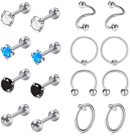 Brincagem de cartilagem uboory, brincos hipoalergênicos, jóias de piercing de trago, brincos Daith, brincos de hélice, jóias de piercing de concha, brinco, brinco de zircônia cúbica, brinco de arco, brinco de arco, bordo de aço inoxidável para mulheres para mulheres