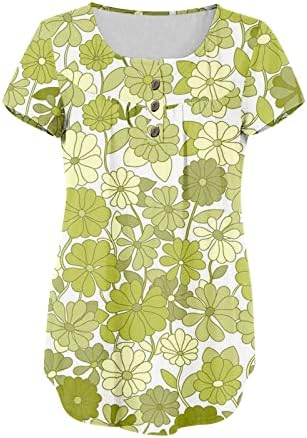 Vestidos de verão do dia de São Patrício para Mulheres 2023 Estampa floral Camiseta casual Manga curta Botão ao vivo Tops femininos