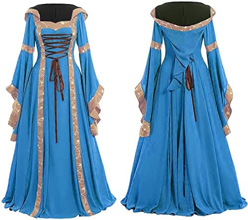 LCZIWO Vestido vintage feminino Medieval Longa Sleeve Trey Tike Cosplay Cosplay Floor Lndled Renaissance Vestidos Vestido de baile