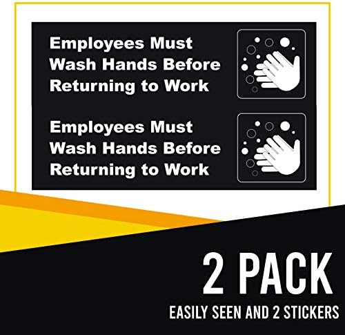 Os funcionários devem lavar as mãos antes de retornar ao trabalho, 8,75 x 2,5, 2 pacote, preto e branco, auto-adesivo
