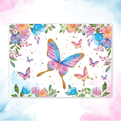 Cenário de festa de borboleta de vinil premium 7x5ft - flores coloridas com design de ouro brilhante, ideal para chá de bebê, aniversário ou qualquer decoração de festas de borboleta