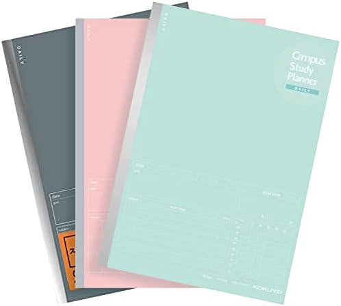 Caderno de Planejador de Estudo do Campus de Kokuyo, Daily governou, A5, por 63 dias, conjunto de três cores